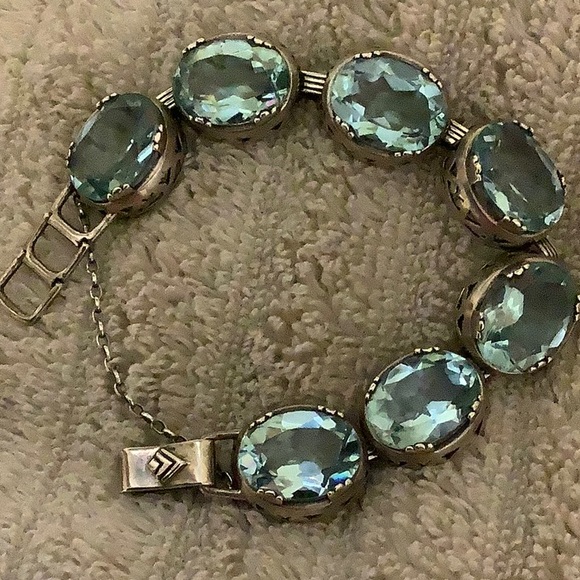 Silpada Sterling Silver and Aqua Glass Bracelet. Fits up to 7” wrist - Picture 2 of 7